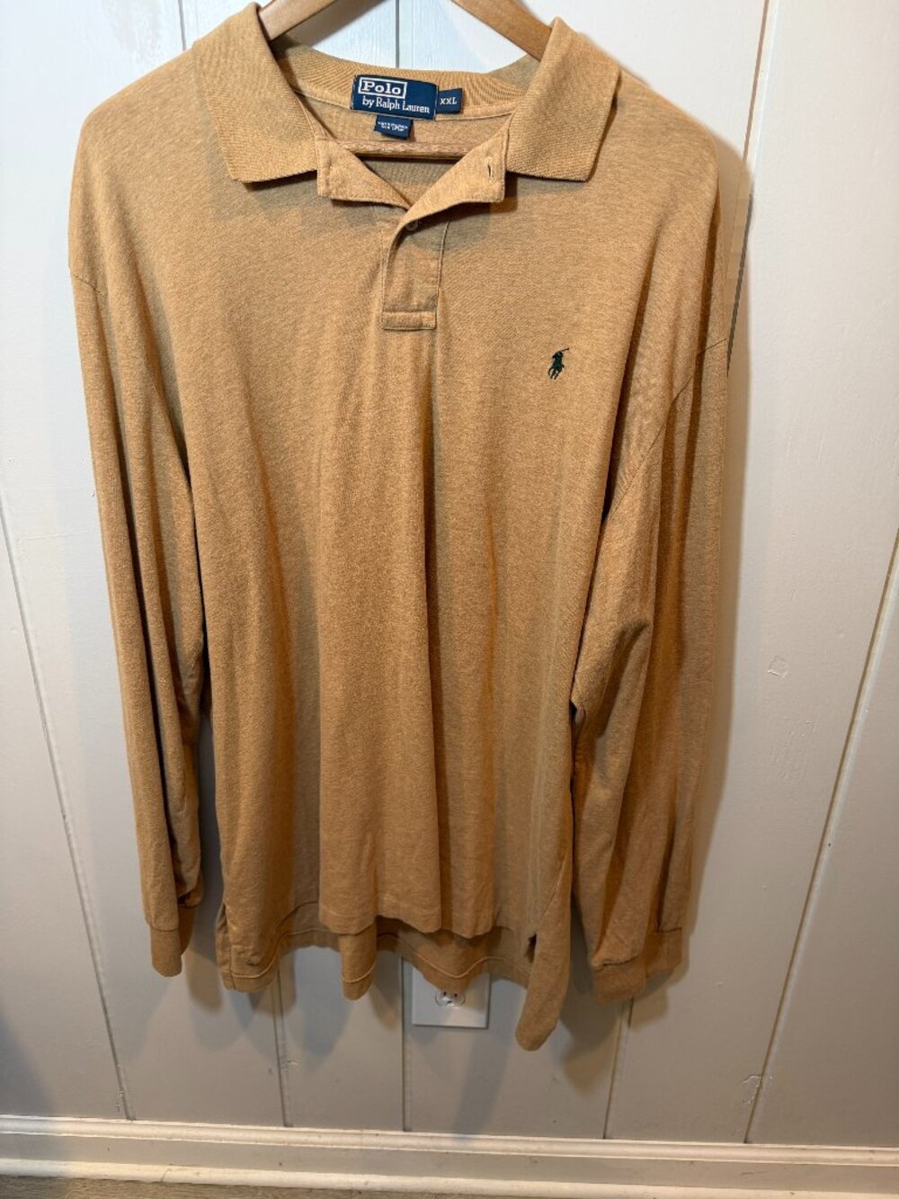 Polo Ralph Lauren Men's Long Sleeve Polo Shirt Tan Beige Pony Logo XXL